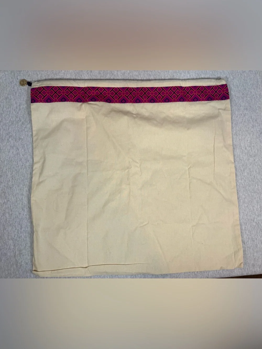 Tory Burch Large Canvas Drawstring Dust Bag Geometric Trim - 22” x 21”